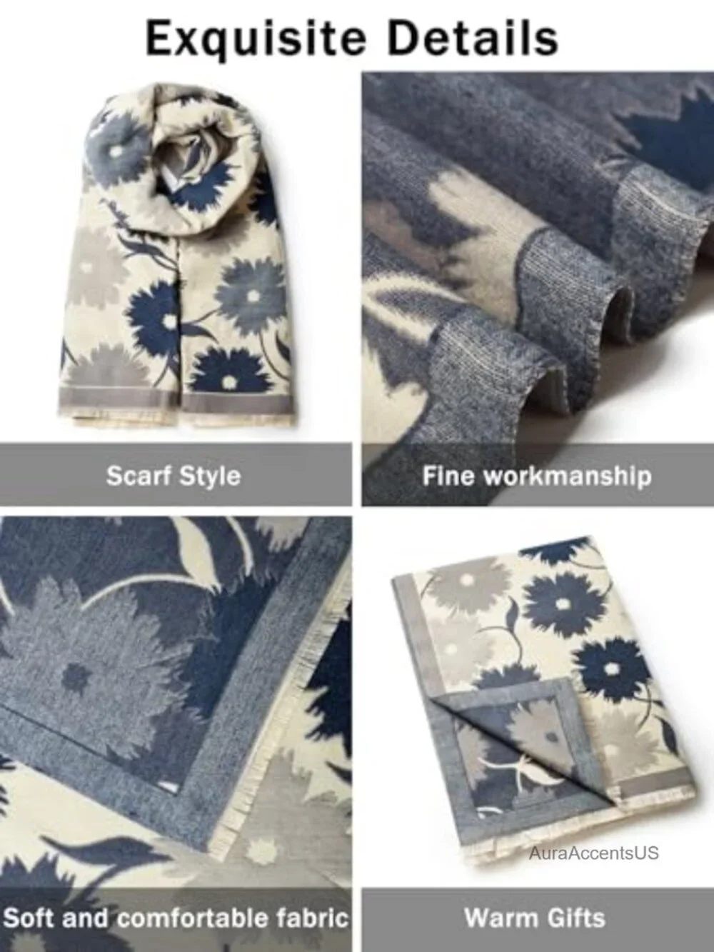 Reversible Pashmina Shawl Wrap 100% Acrylic Women's Big Scarf Hand Wash